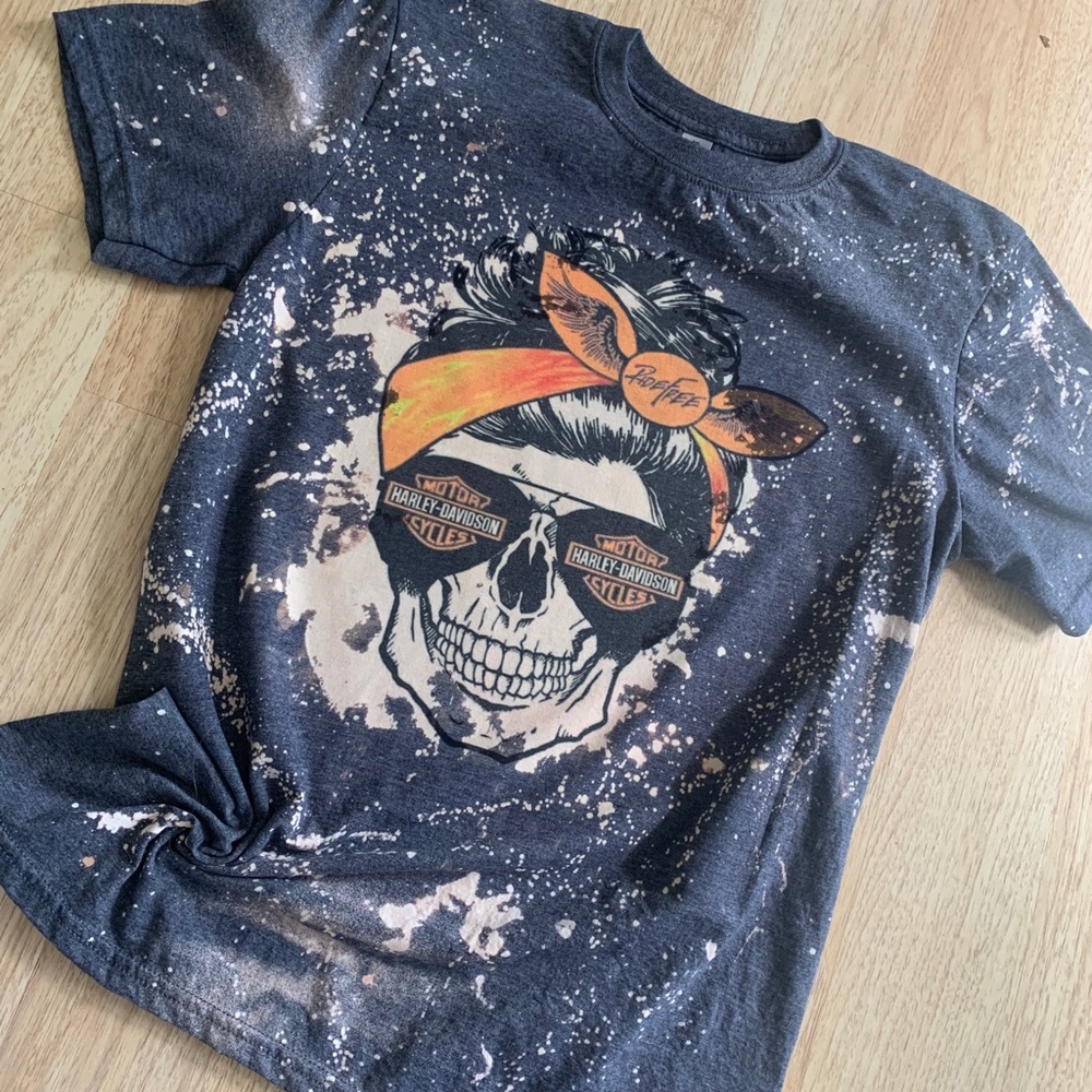 Harley Davidson skull bleached t